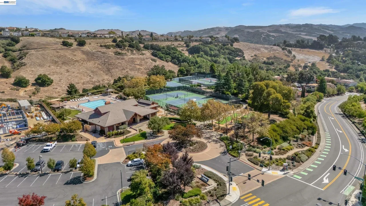 The Palomares Hills community center and pool sit within the hill-lined neighborhood at 19475 Mount Jasper Drive.